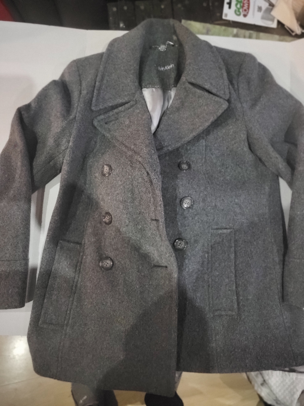 Calvin Klein Women's Double-Breasted Wool Blend Peacoat - Gray